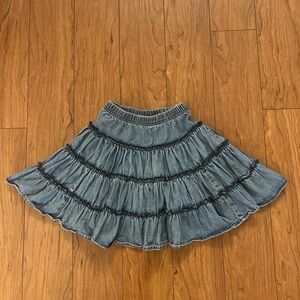 Hanna Andersson Size 4-5 (110) Denim Tiered Skirt Elastic Waist Girl's Cotton